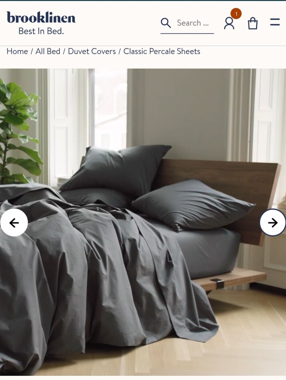 Brooklinen - NWOT Gray Classic Percale Duvet Cover, Size King/Cali King